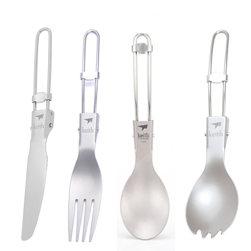 Camping Cooking Full Set - Keith-cuchara plegable de titanio para exteriores,