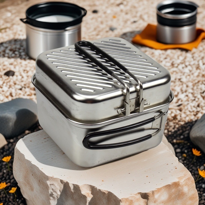 Juego de Ollas de Acero Inoxid - Camping Lightweight Cooking Pot reseña y precio