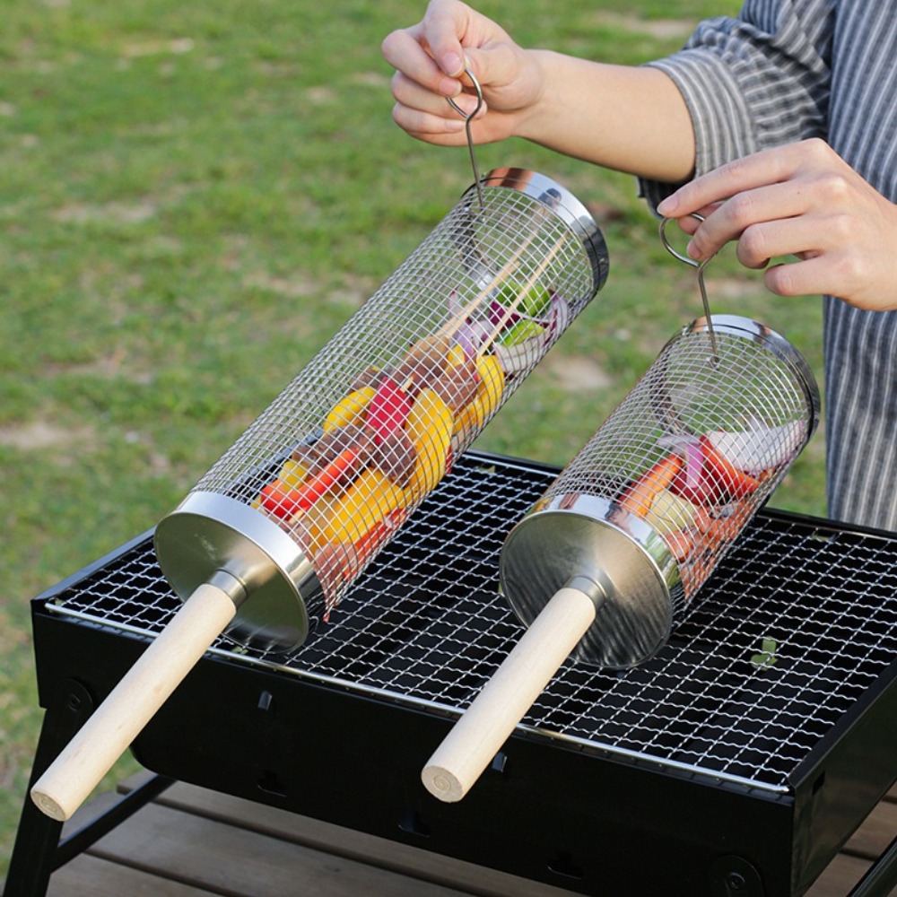 Cesta de barbacoa giratoria de - Camping Cooking Griddle reseña y precio