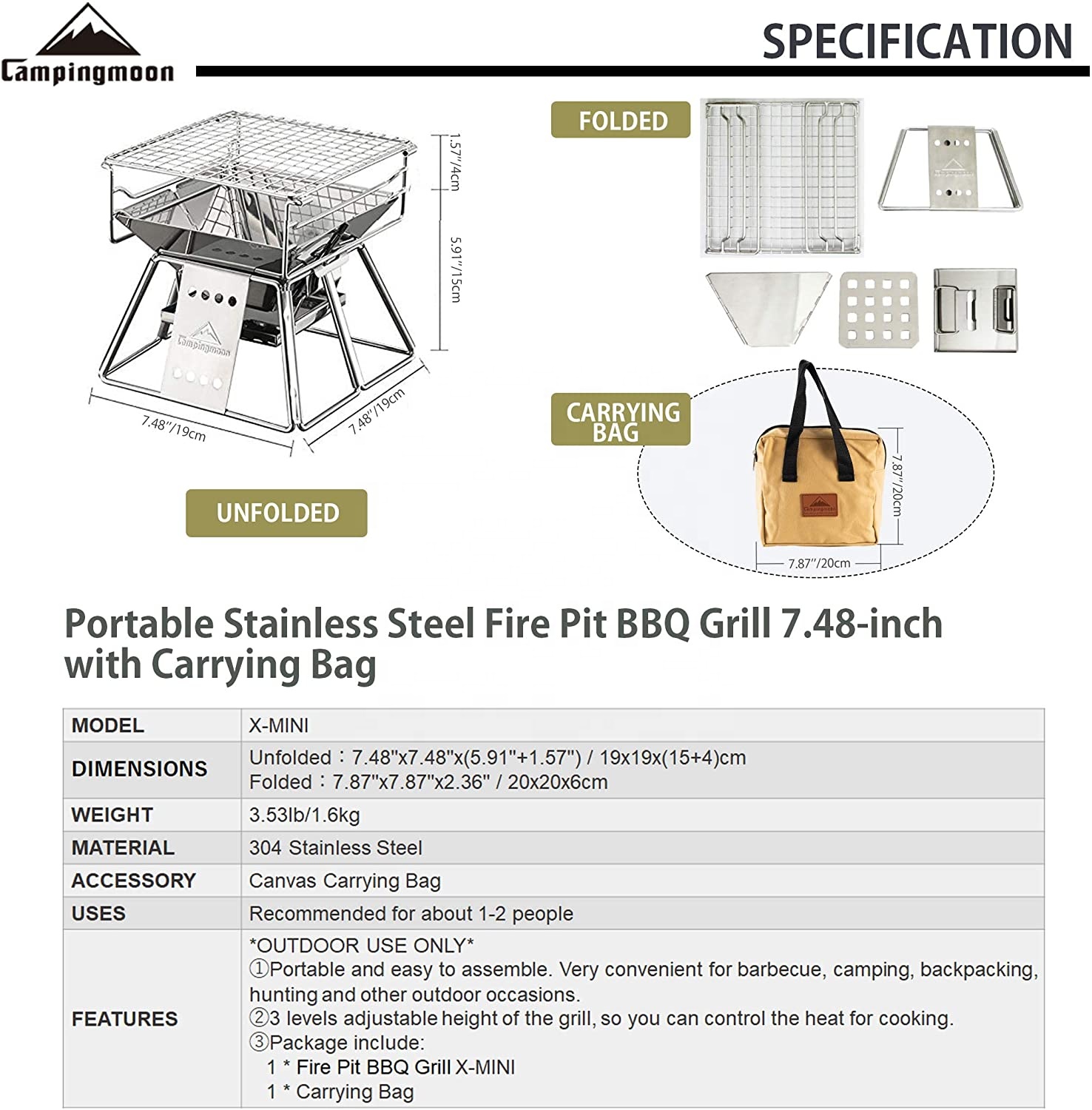 Campingmoon-Parrilla de carbón - Camping Cooking Grate reseña y precio