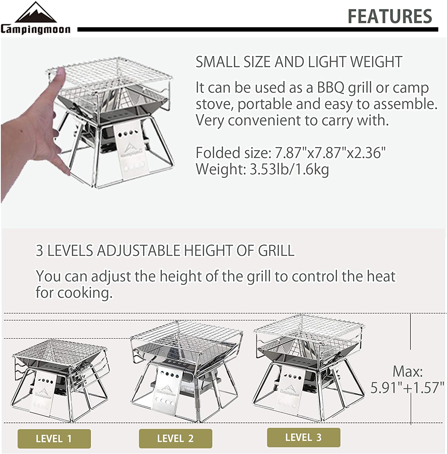 Campingmoon-Parrilla de carbón - Camping Cooking Grate reseña y precio