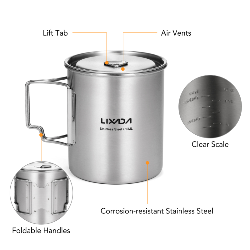 Lixada-taza de agua de acero i - Camping Cooking Backpack reseña y precio